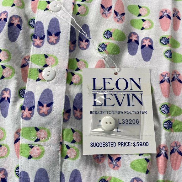 New Leon Levine Polo Shirt Womens Large Flip Flop Print Short Sleeve Blo… - Picture 4 of 8